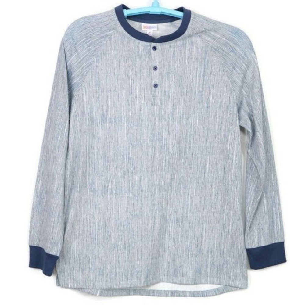 LuLaRoe Mark Henley Shirt Blue White Striped Long Sleeve M Medium